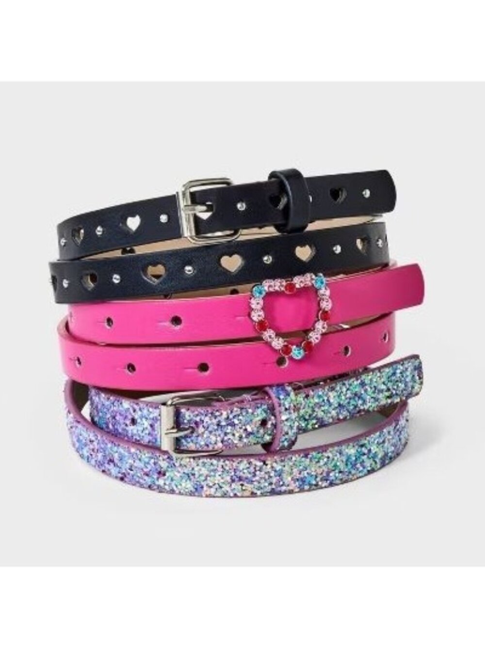 Cat & Jack size Small 3-piece Adjustable belt set, Girl's Glitter, Pink, Black